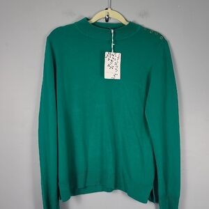 Carolyn Taylor Chic Pablo Pepper Green Button Mock Neck Sweater NEW